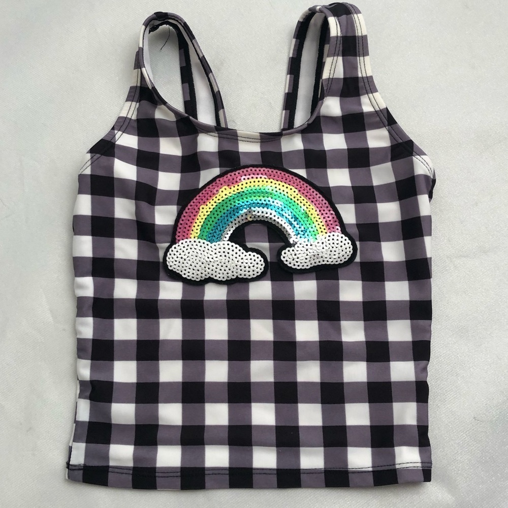 Cat and Jack dream rainbow sequin checkered tankini top